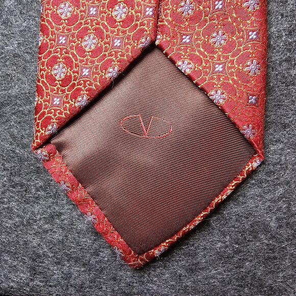 Valentino Tie 100% Italian Silk Red Designer Luxury USA 59" Abstract Ditzy - Picture 7 of 8